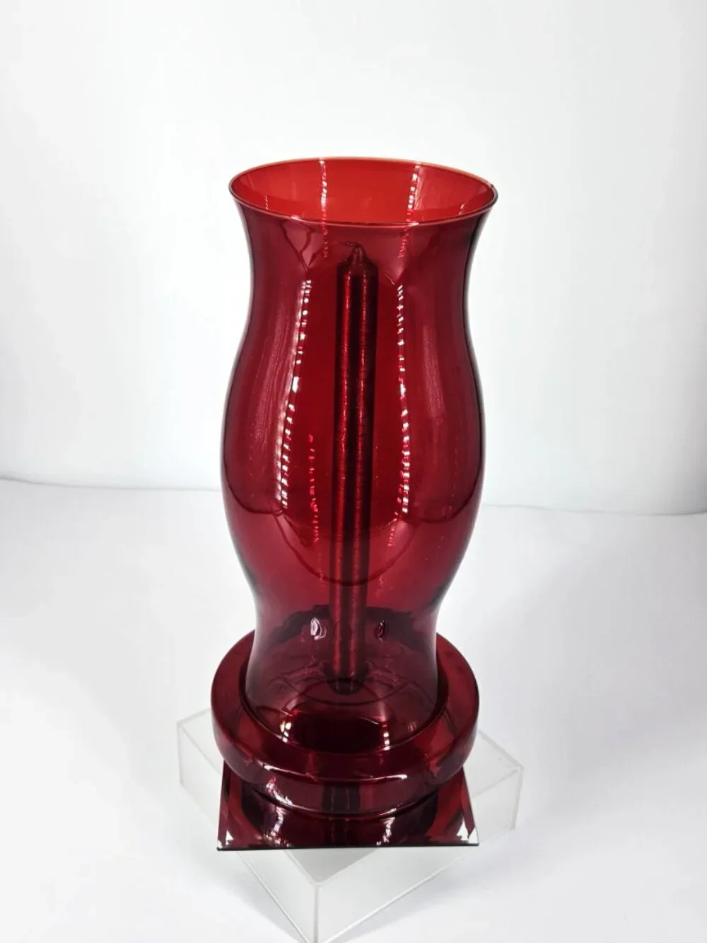 Fenton VTG 1980s Holiday Designs Ruby Red Glass 2 Piece Hurricane Candle Holder